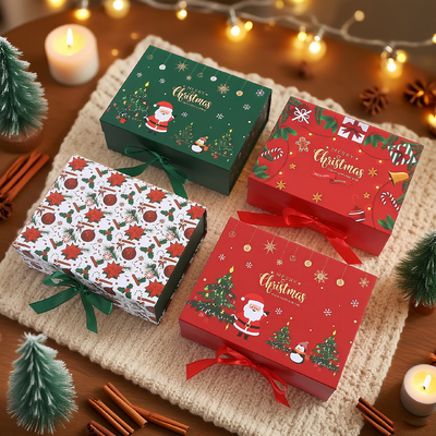 Küçük İşletme Çoraplar için Eşsiz Kurdele Özel Lüks Karton Noel Hediye Kutusu Manyetik Kapama UV Laminasyon