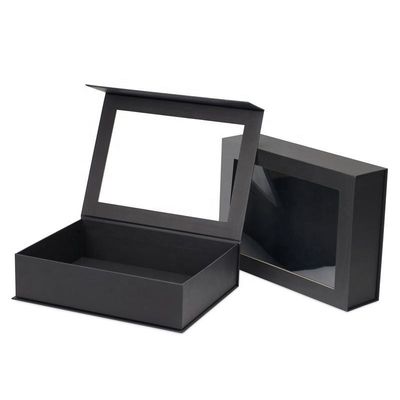 Özel Flip Top PVC Pencere Kağıdı Paketleme Açık Kapaklı Pencereli Büyük Manyetik Kapama Hediye Kutusu