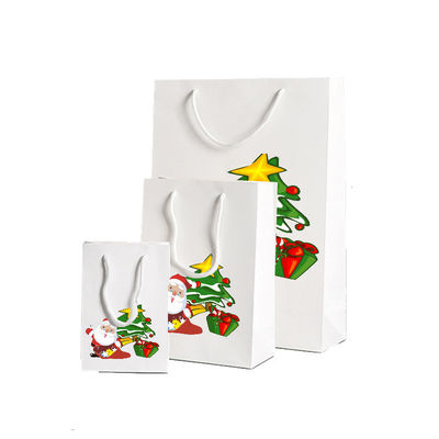 Geri dönüştürülebilir Kraft Kağıt Tote Çantaları Sıcak Folyo / UV / Laç Noel Hediye Paketi Çantaları