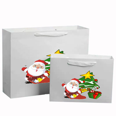 Geri dönüştürülebilir Kraft Kağıt Tote Çantaları Sıcak Folyo / UV / Laç Noel Hediye Paketi Çantaları