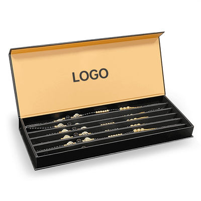 Lüks Özel Logo Siyah Kağıt Mücevher Paket Kutusu Bilezik Kolye Sert Manyetik Kutusu