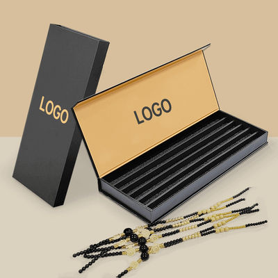 Lüks Özel Logo Siyah Kağıt Mücevher Paket Kutusu Bilezik Kolye Sert Manyetik Kutusu