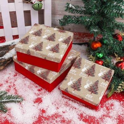 Noel hediye kutusu seti bantlı özel basılı poliester Noel hediye kutuları Xmas için Toptan Bayram Paketleri