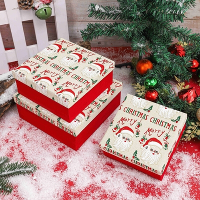 Noel hediye kutusu seti bantlı özel basılı poliester Noel hediye kutuları Xmas için Toptan Bayram Paketleri