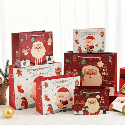 Özel Boyutlarda Baskılı Kraft Noel Çantaları Kurdele Saplı Lüks Hediye Çantaları