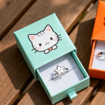 Vintage Lüks Özel Logo Yüzük Kutuları Fildişi Karton Sünger Kadife Astar Damgalama Vernikleme UV Kaplama Baskı İşlemi